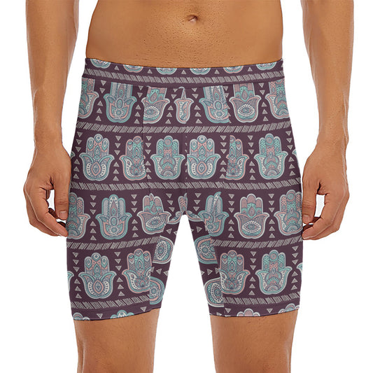 Hamsa Symbol Pattern Print Men's Long Boxer Briefs