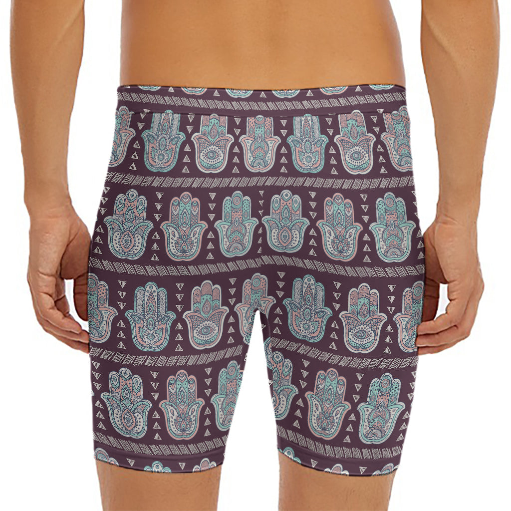 Hamsa Symbol Pattern Print Men's Long Boxer Briefs