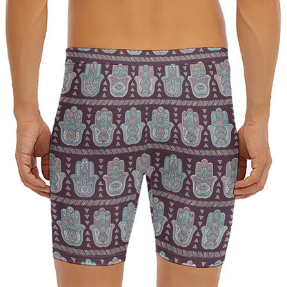 Hamsa Symbol Pattern Print Men's Long Boxer Briefs
