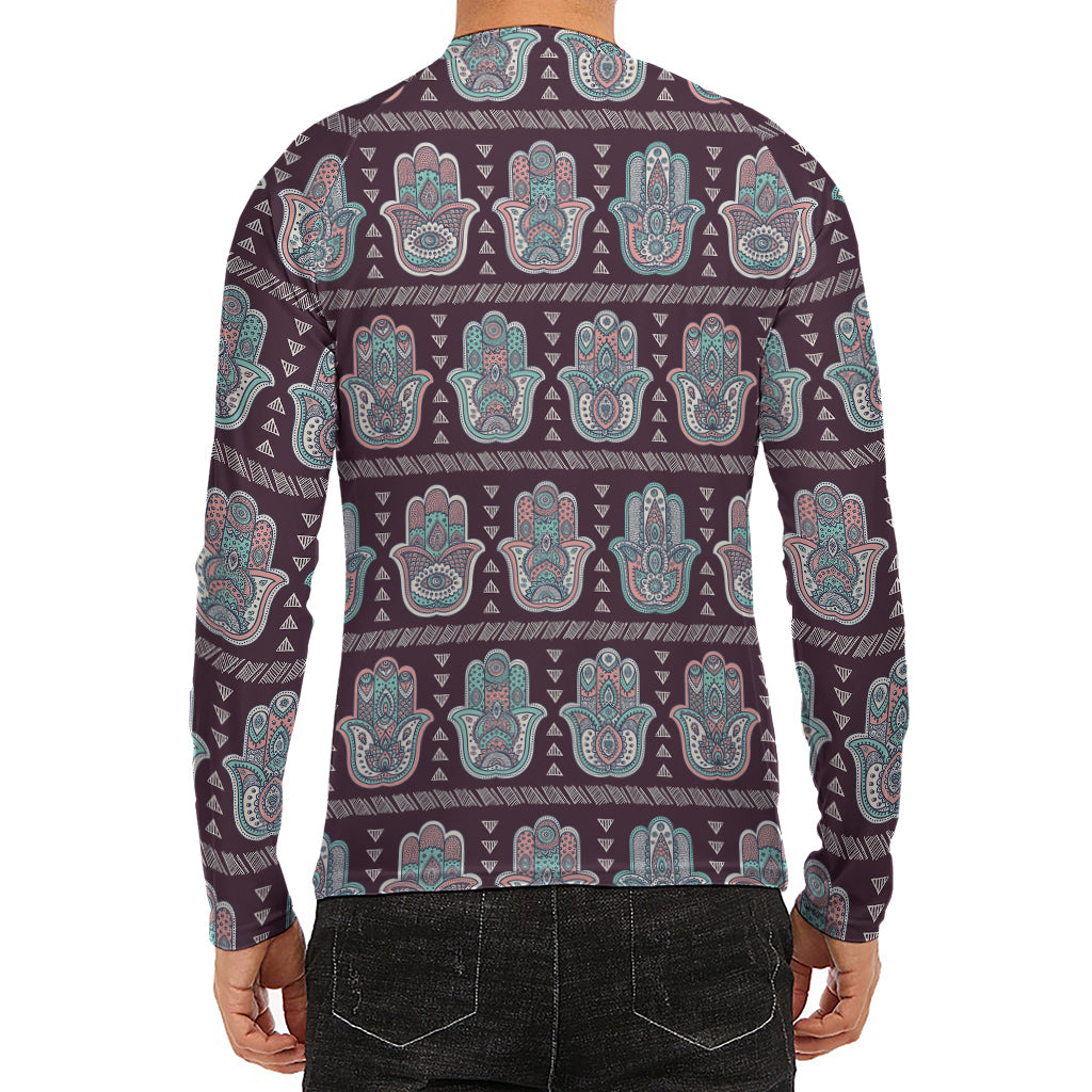 Hamsa Symbol Pattern Print Men's Long Sleeve Rash Guard