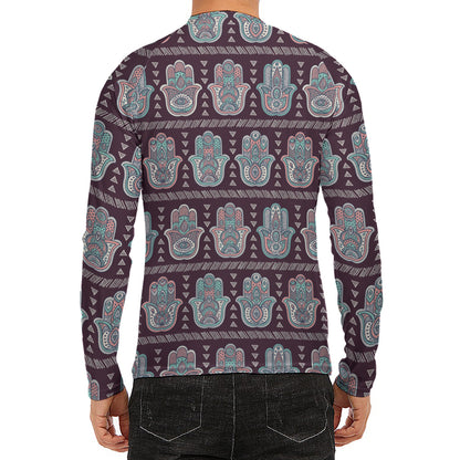 Hamsa Symbol Pattern Print Men's Long Sleeve Rash Guard