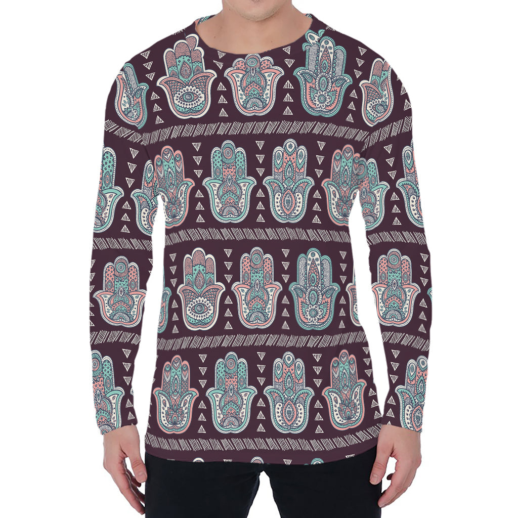 Hamsa Symbol Pattern Print Men's Long Sleeve T-Shirt
