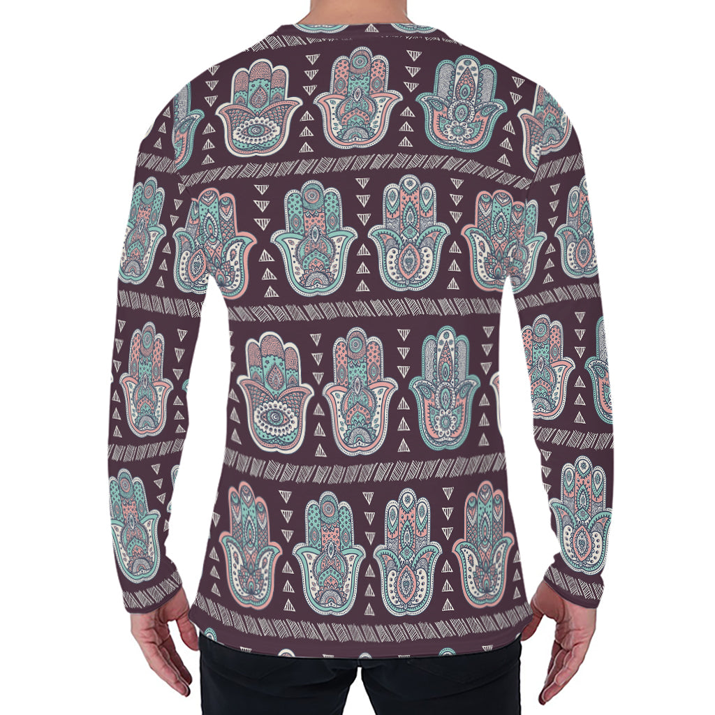 Hamsa Symbol Pattern Print Men's Long Sleeve T-Shirt