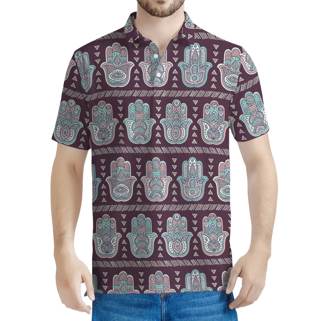 Hamsa Symbol Pattern Print Men's Polo Shirt