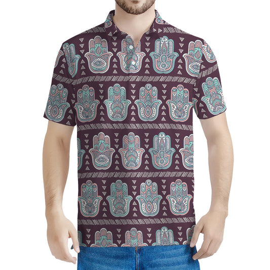 Hamsa Symbol Pattern Print Men's Polo Shirt