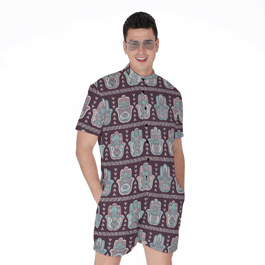 Hamsa Symbol Pattern Print Men's Rompers