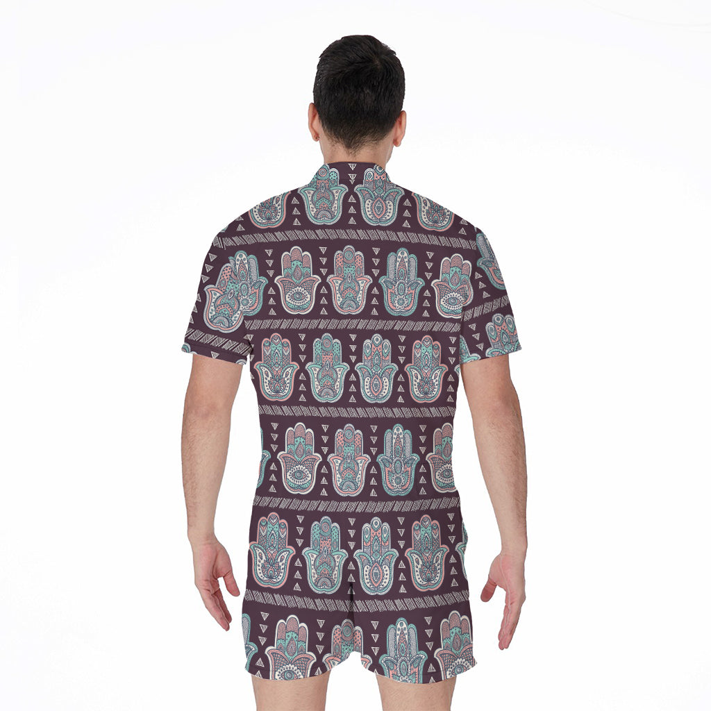 Hamsa Symbol Pattern Print Men's Rompers