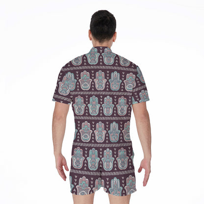 Hamsa Symbol Pattern Print Men's Rompers