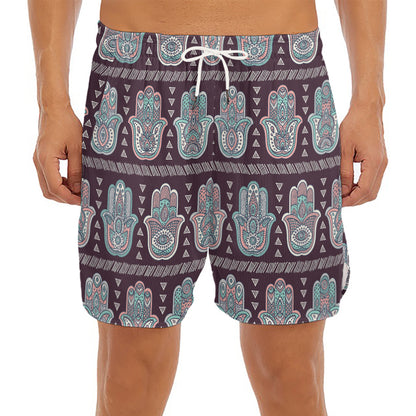 Hamsa Symbol Pattern Print Men's Split Running Shorts