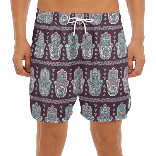 Hamsa Symbol Pattern Print Men's Split Running Shorts