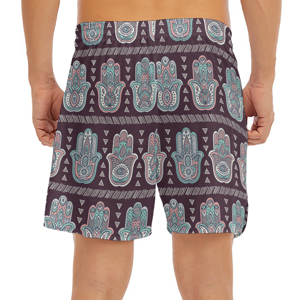 Hamsa Symbol Pattern Print Men's Split Running Shorts