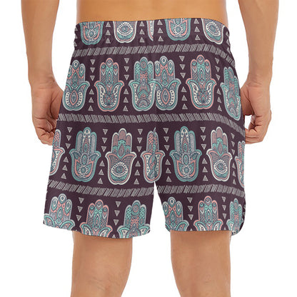 Hamsa Symbol Pattern Print Men's Split Running Shorts