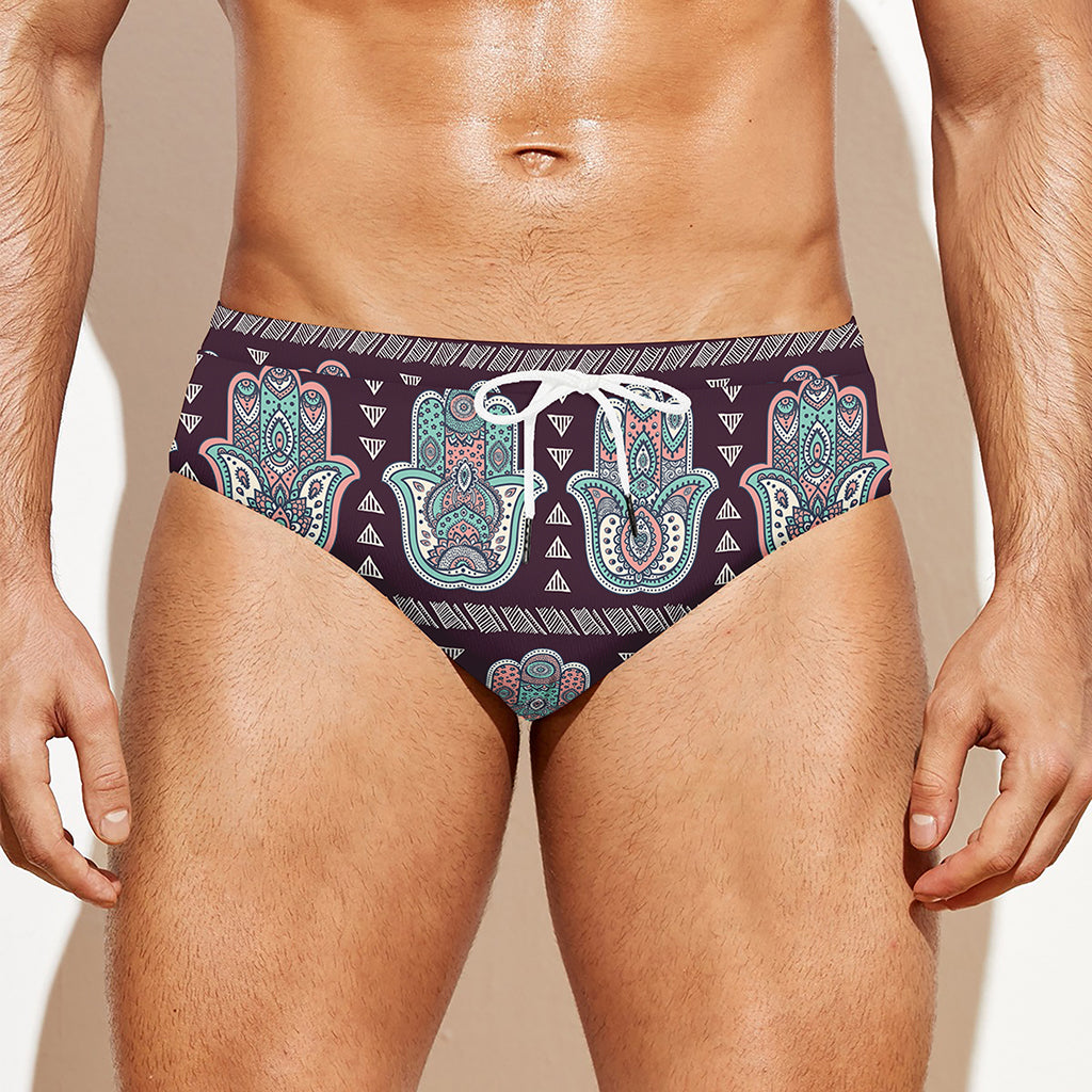 Hamsa Symbol Pattern Print Men's Swim Briefs
