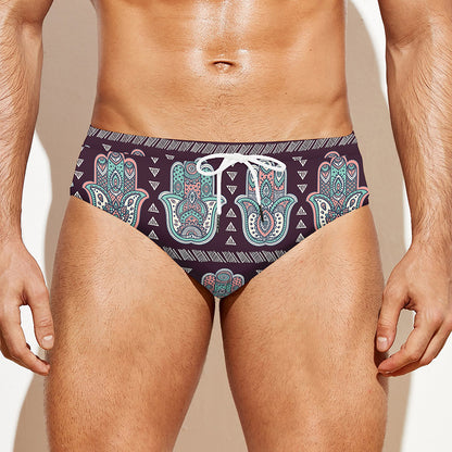 Hamsa Symbol Pattern Print Men's Swim Briefs