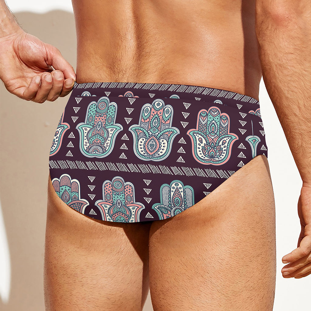 Hamsa Symbol Pattern Print Men's Swim Briefs