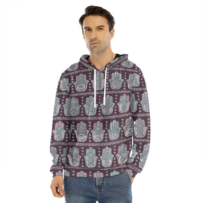 Hamsa Symbol Pattern Print Men's Velvet Pullover Hoodie