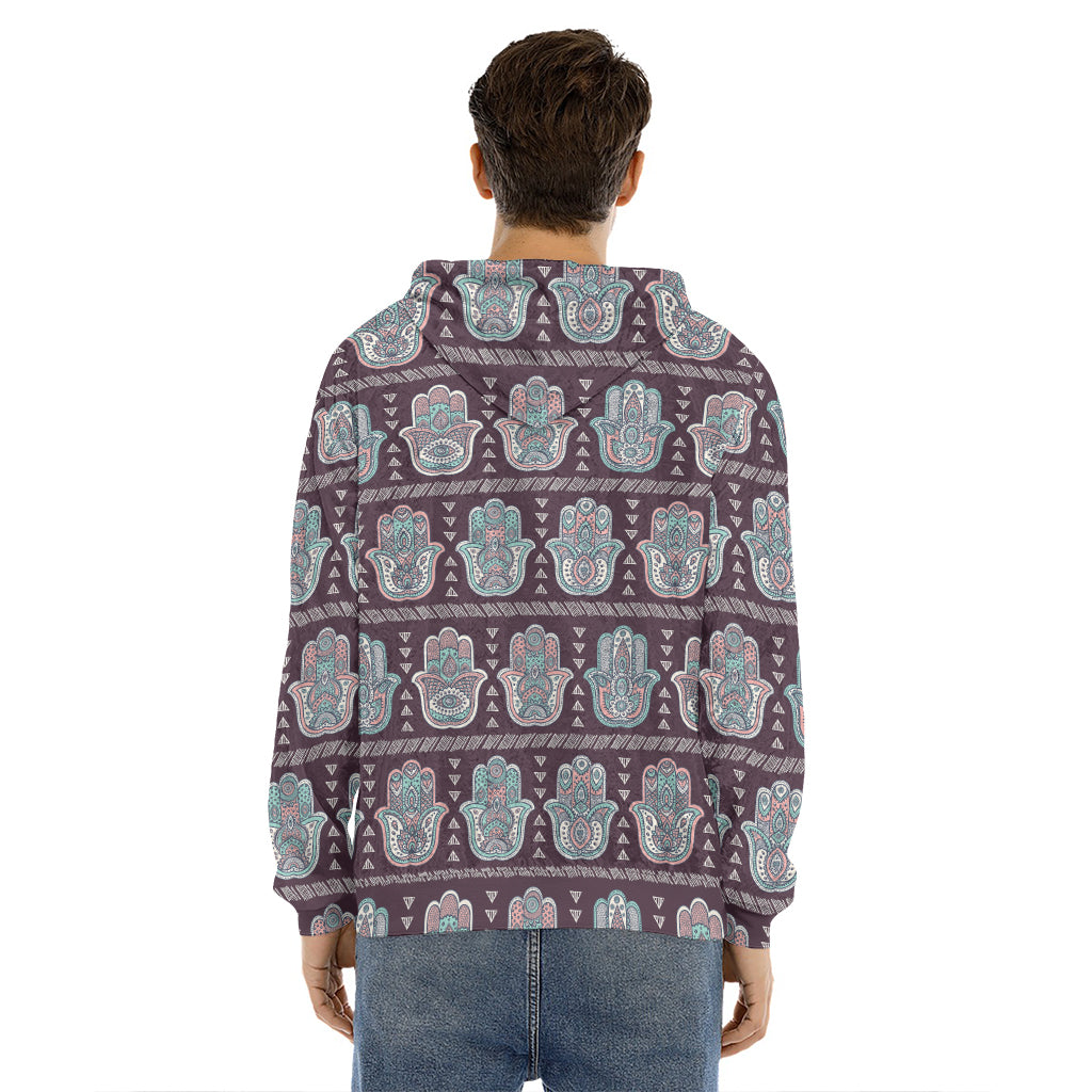 Hamsa Symbol Pattern Print Men's Velvet Pullover Hoodie