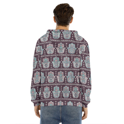 Hamsa Symbol Pattern Print Men's Velvet Pullover Hoodie