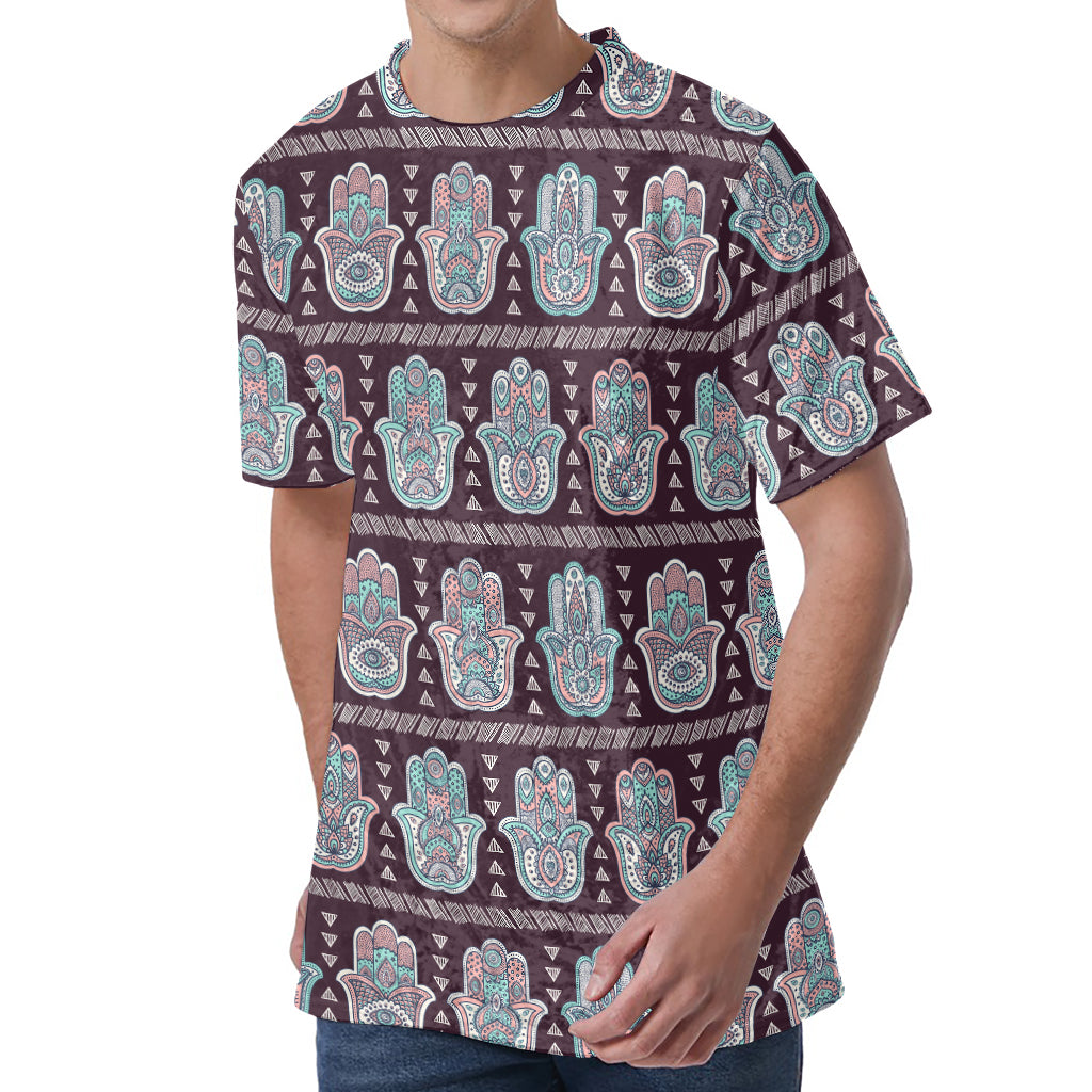 Hamsa Symbol Pattern Print Men's Velvet T-Shirt