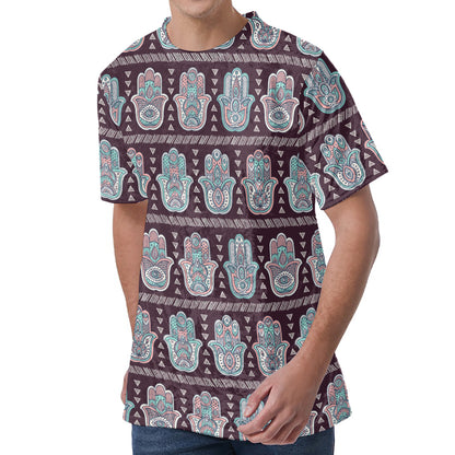 Hamsa Symbol Pattern Print Men's Velvet T-Shirt