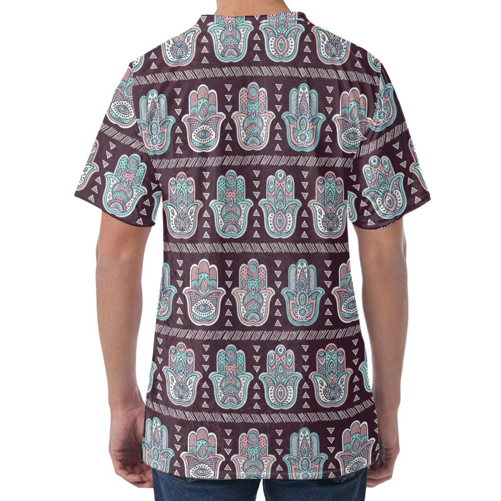 Hamsa Symbol Pattern Print Men's Velvet T-Shirt