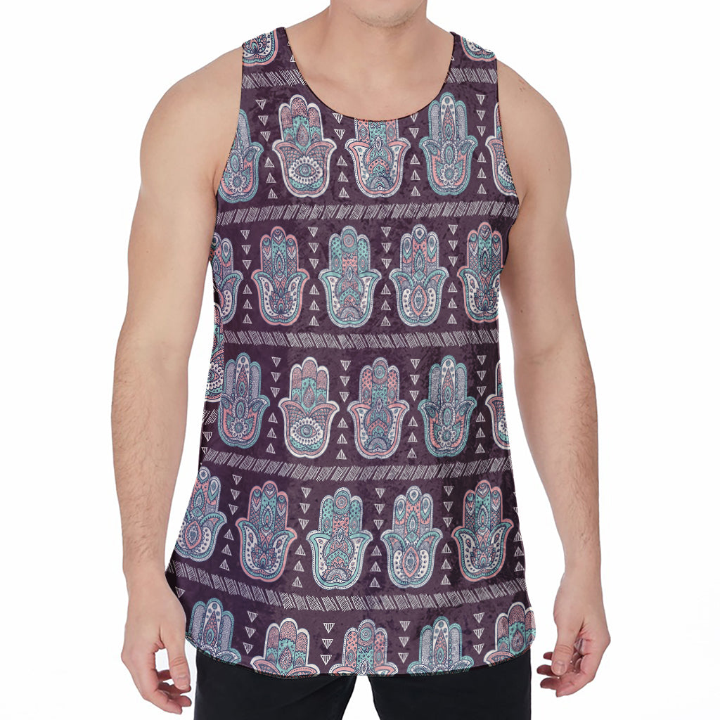 Hamsa Symbol Pattern Print Men's Velvet Tank Top