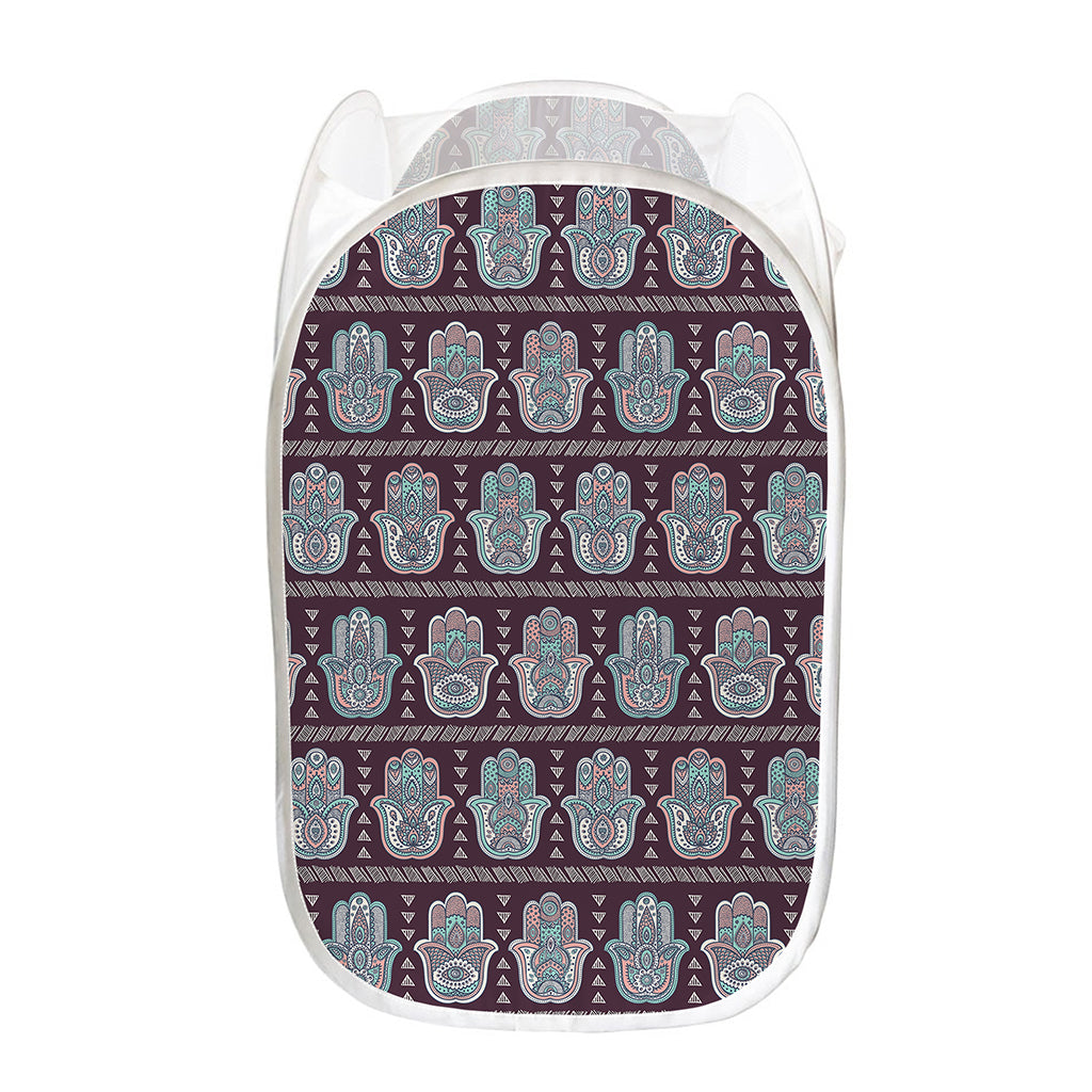 Hamsa Symbol Pattern Print Mesh Laundry Hamper