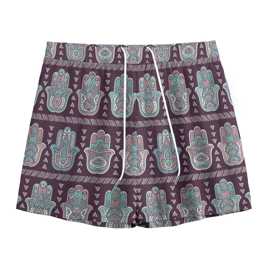 Hamsa Symbol Pattern Print Mesh Shorts