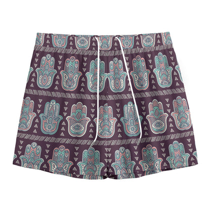 Hamsa Symbol Pattern Print Mesh Shorts