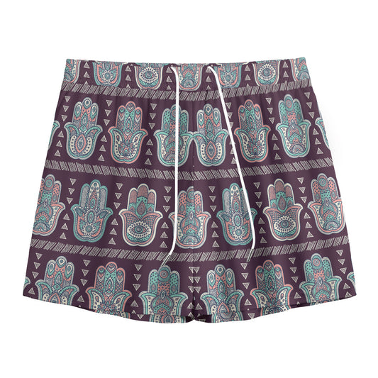 Hamsa Symbol Pattern Print Mesh Shorts