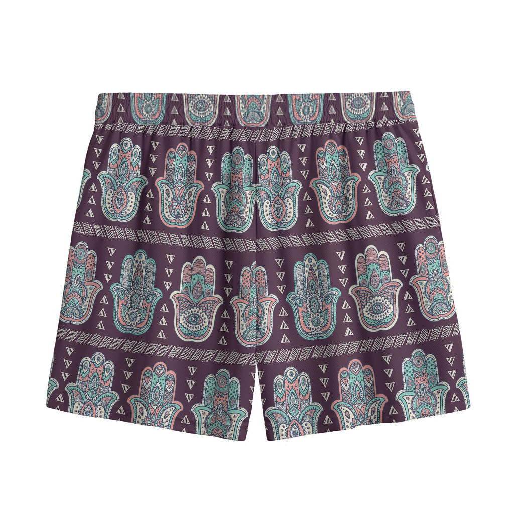 Hamsa Symbol Pattern Print Mesh Shorts