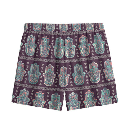 Hamsa Symbol Pattern Print Mesh Shorts