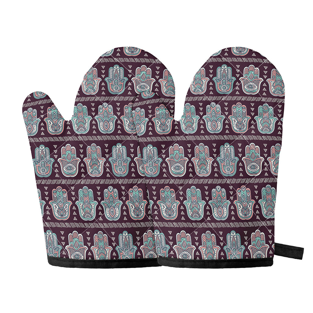 Hamsa Symbol Pattern Print Oven Mitts