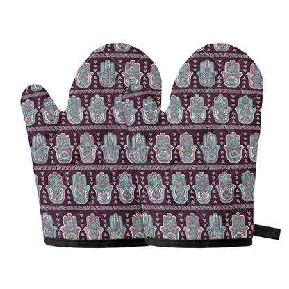 Hamsa Symbol Pattern Print Oven Mitts