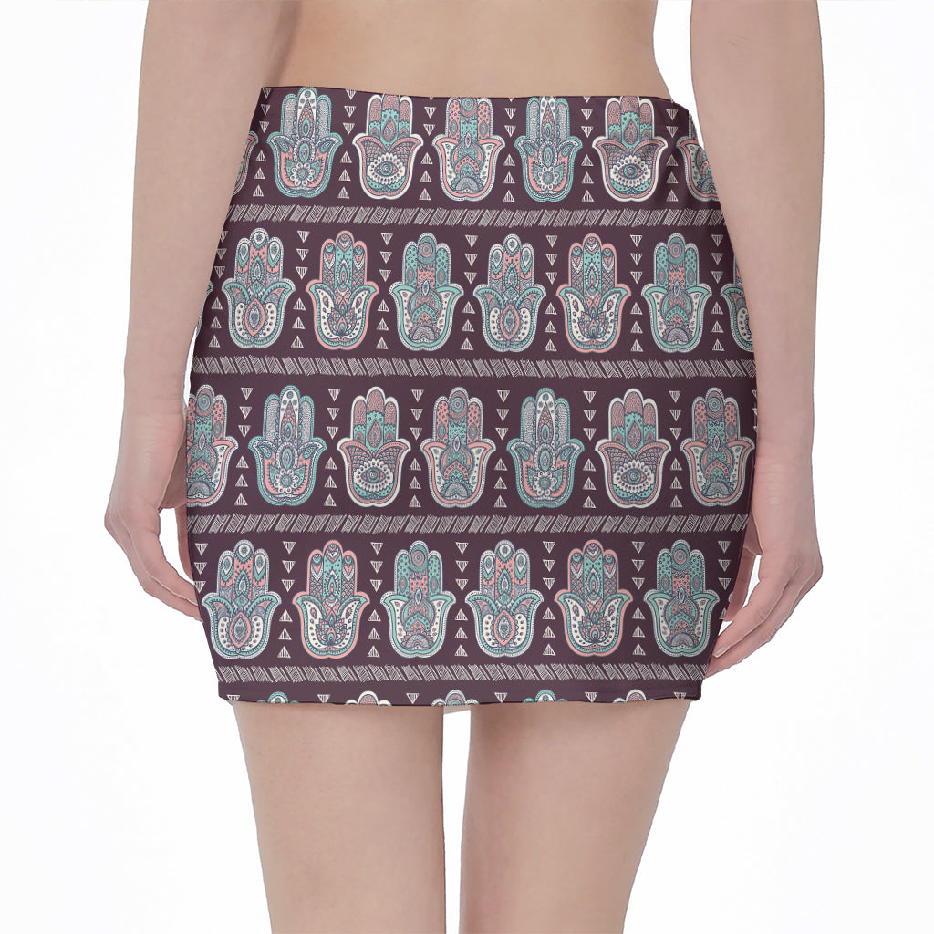 Hamsa Symbol Pattern Print Pencil Mini Skirt