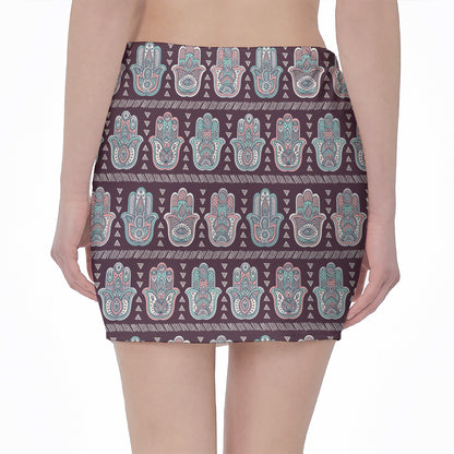 Hamsa Symbol Pattern Print Pencil Mini Skirt