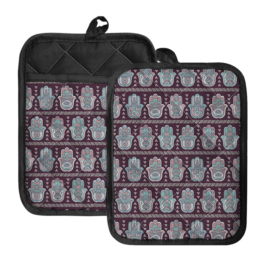 Hamsa Symbol Pattern Print Pot Holders With Pocket