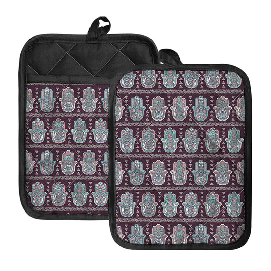 Hamsa Symbol Pattern Print Pot Holders With Pocket