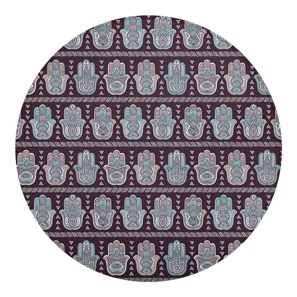 Hamsa Symbol Pattern Print Round Blanket