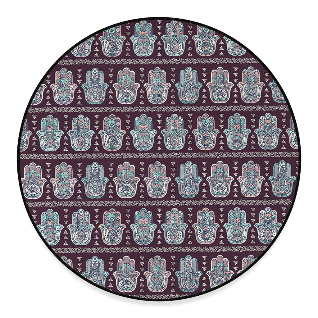 Hamsa Symbol Pattern Print Round Floor Mat
