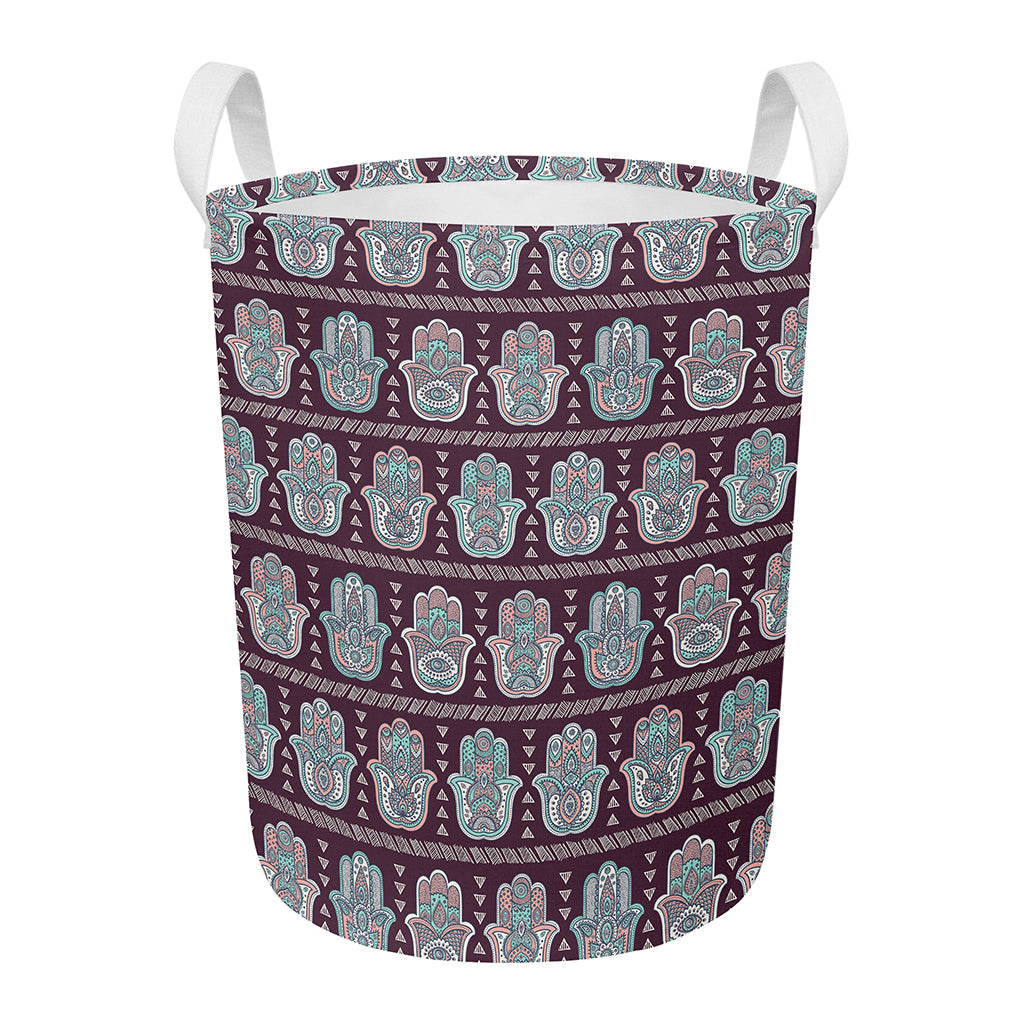 Hamsa Symbol Pattern Print Round Laundry Basket