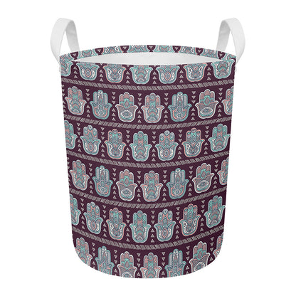 Hamsa Symbol Pattern Print Round Laundry Basket