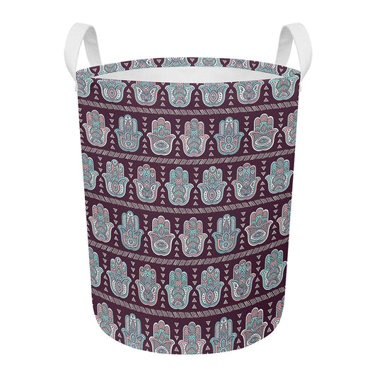 Hamsa Symbol Pattern Print Round Laundry Basket