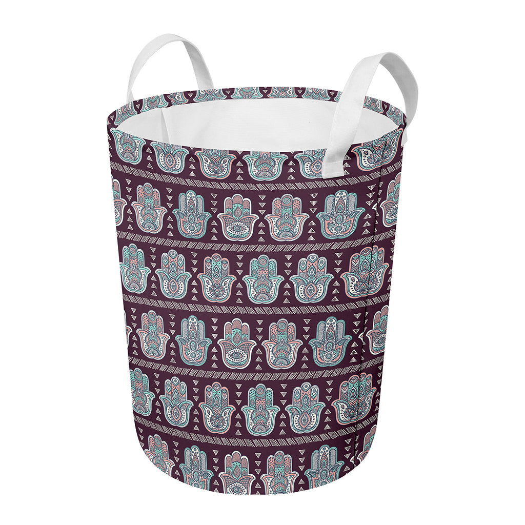 Hamsa Symbol Pattern Print Round Laundry Basket