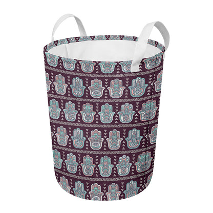 Hamsa Symbol Pattern Print Round Laundry Basket