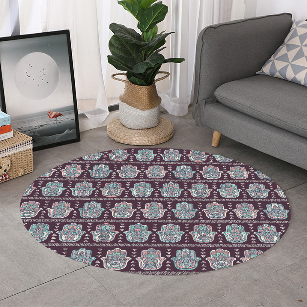 Hamsa Symbol Pattern Print Round Rug