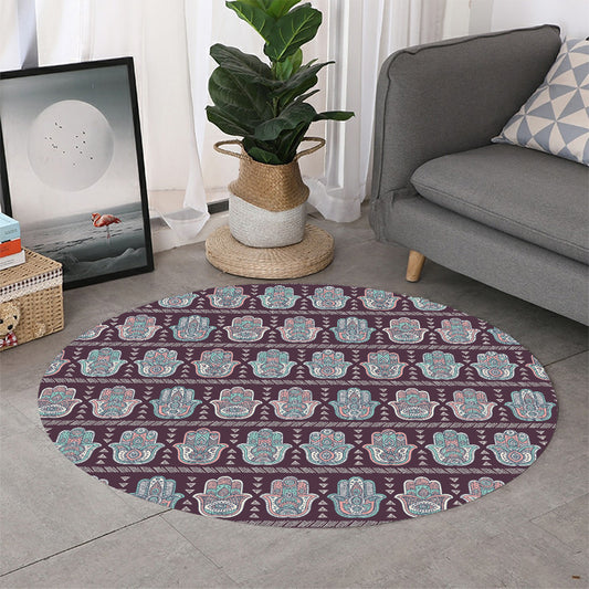 Hamsa Symbol Pattern Print Round Rug