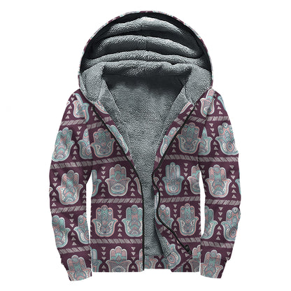 Hamsa Symbol Pattern Print Sherpa Lined Zip Up Hoodie