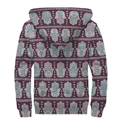 Hamsa Symbol Pattern Print Sherpa Lined Zip Up Hoodie