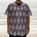 Hamsa Symbol Pattern Print Textured Short Sleeve Shirt